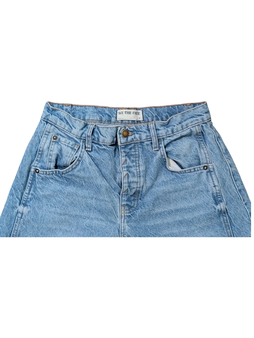 We The Free Free People Good Luck Mid Rise Med Wash Barrel Jeans 27 - Picture 9 of 14